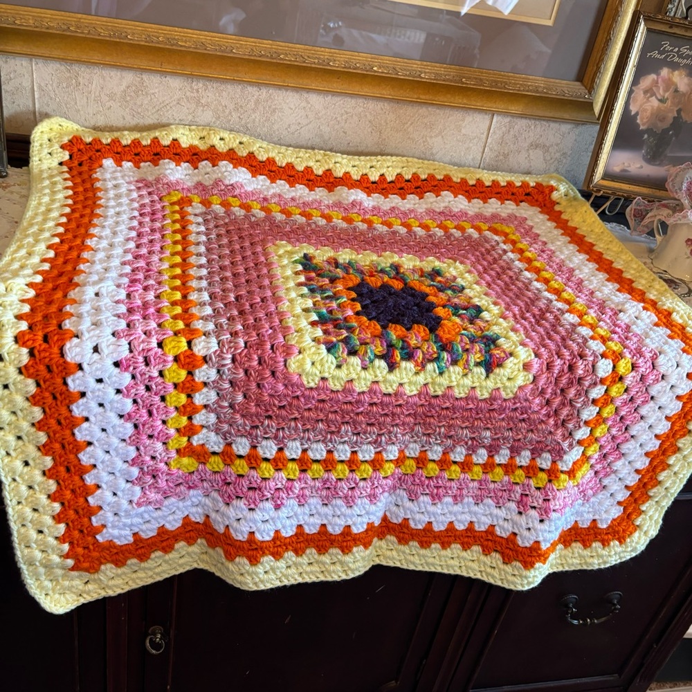 Handmade BABY blanket or GRANDMA lap cover throw afghan 34-36” Square NEW